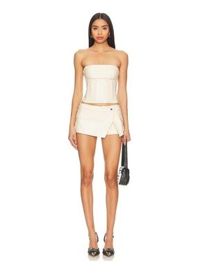 Superdown Odessa Vegan Leather Skort in Bone
